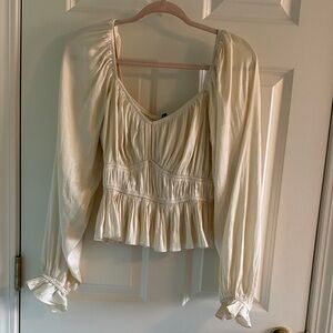 Lulu's Cream Peplum Long-Sleeve Blouse